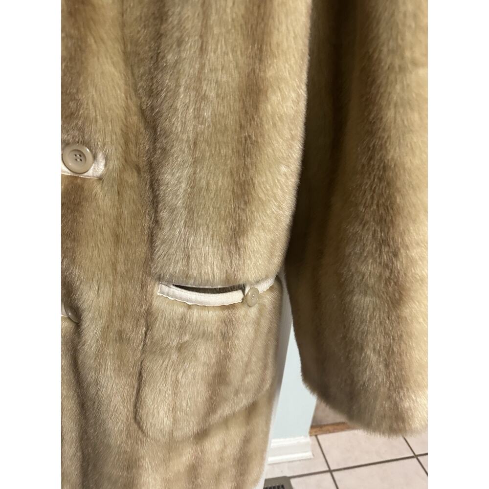 Jones NY Faux Suede Fur Coat Sz L Golden Tan Hooded Plush Reverse Jacket Mob Y2k - Picture 3 of 13